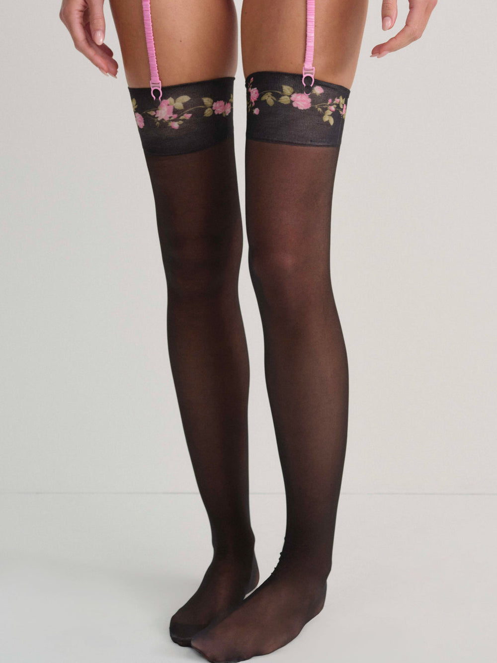 Women Rose Vine Thigh-High Socks - Black