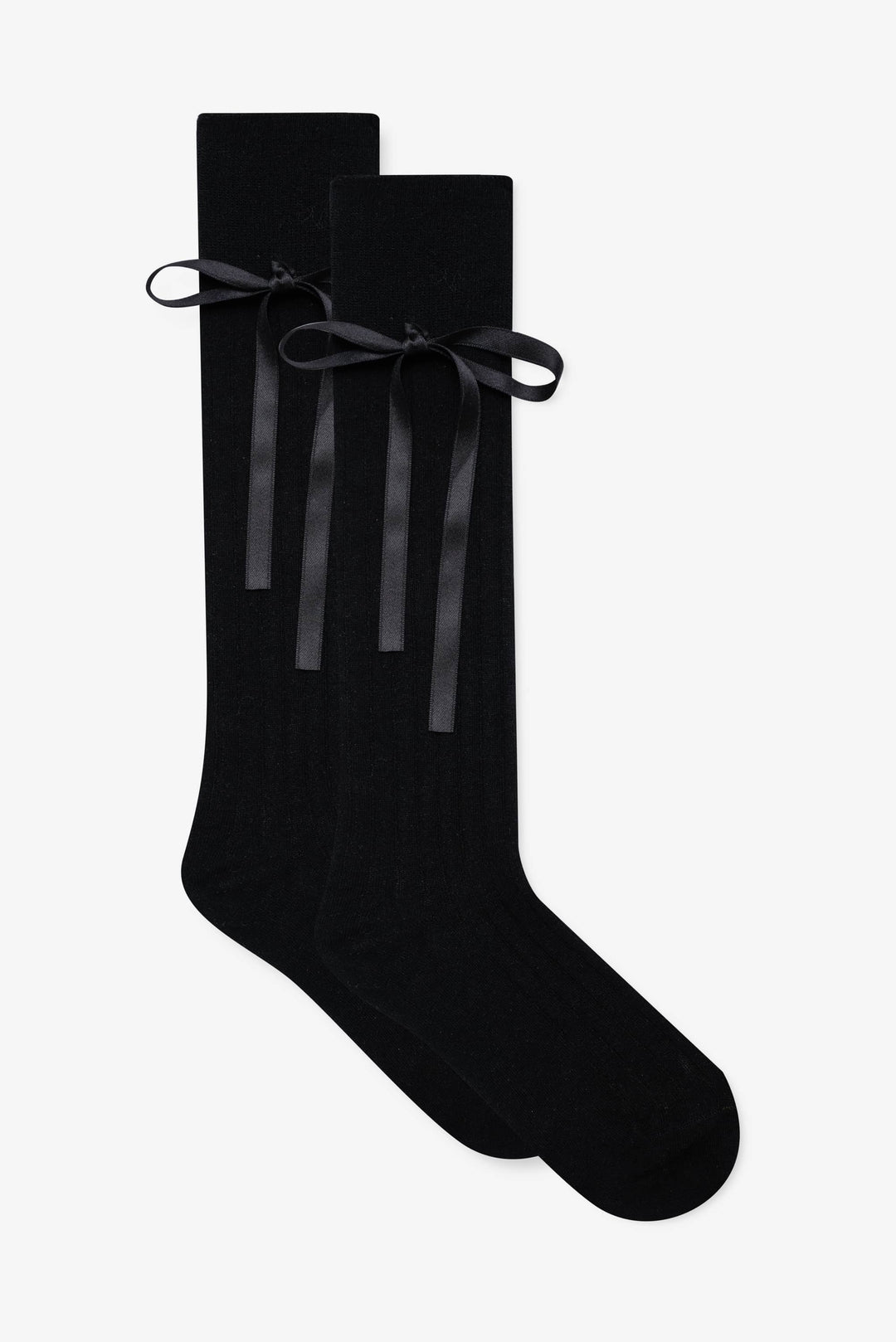 Women Knee-High Bow Socks - Black