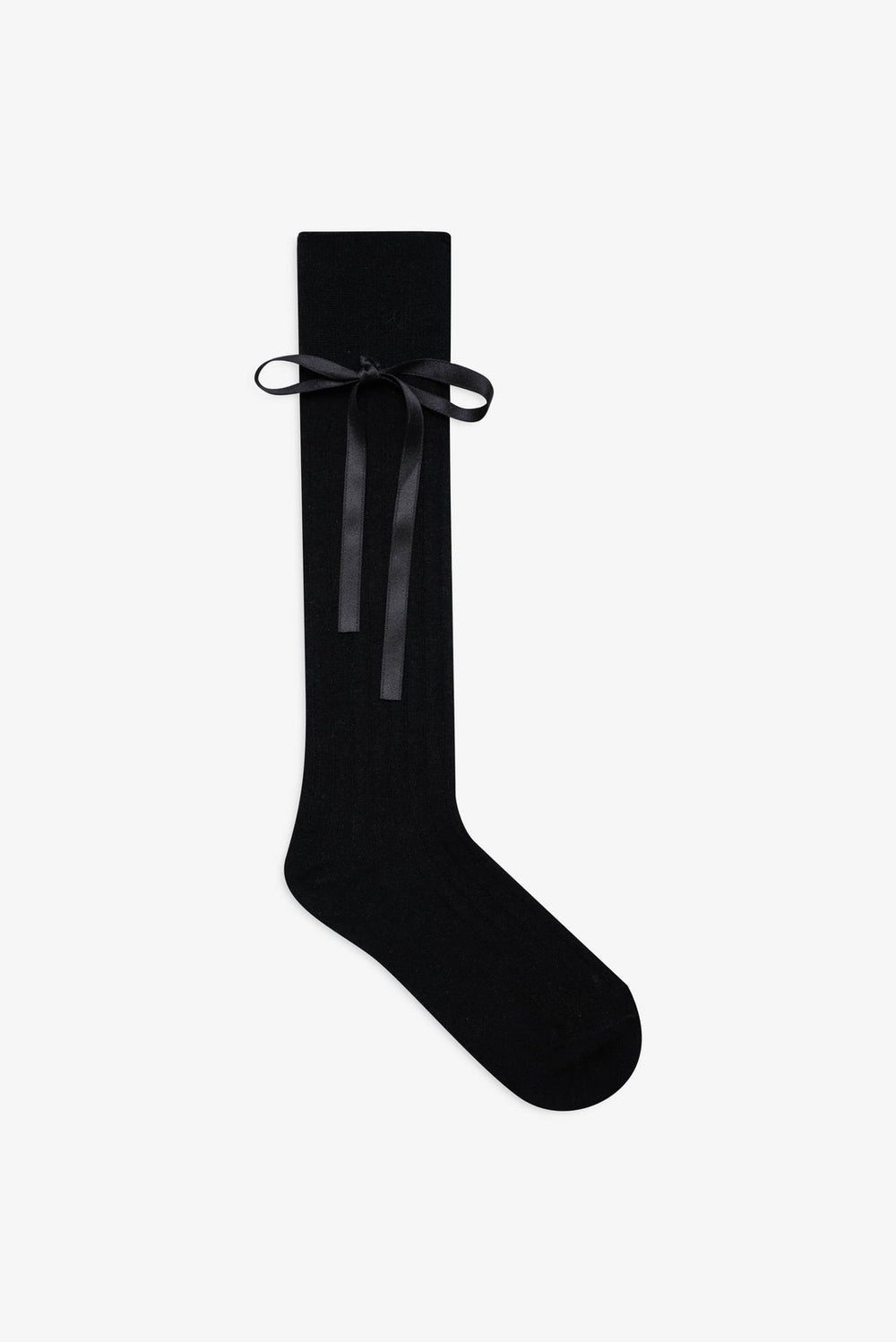 Women Knee-High Bow Socks - Black