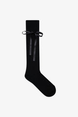 Women Knee-High Bow Socks - Black
