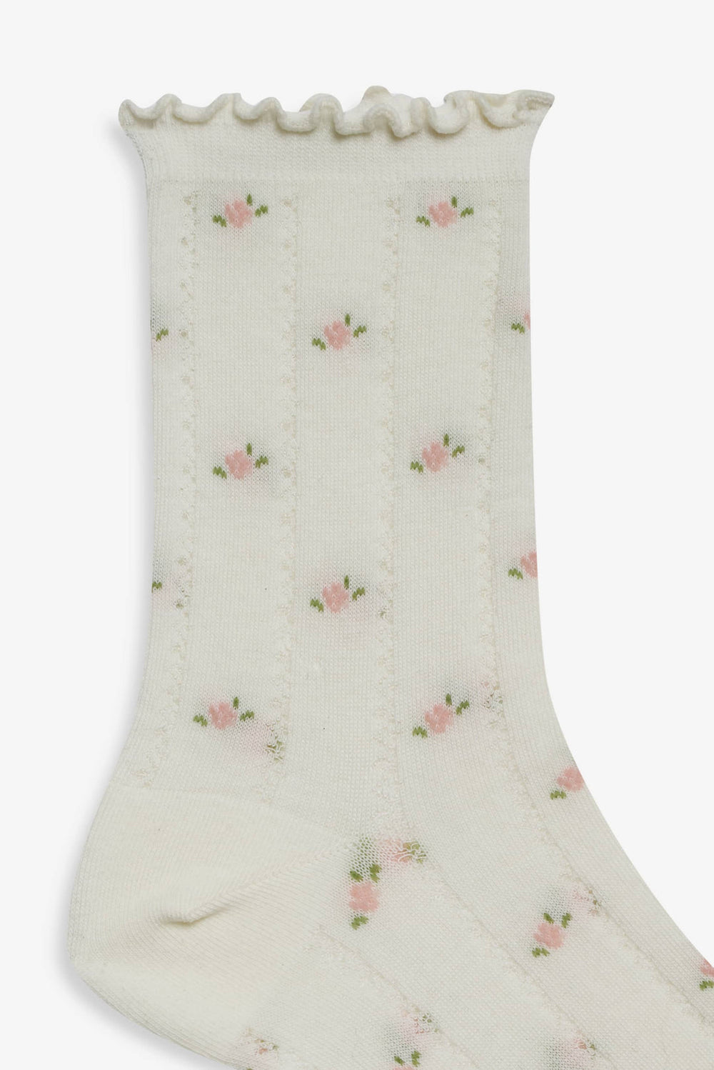 Women Pointelle Floral Crew Socks - Cream