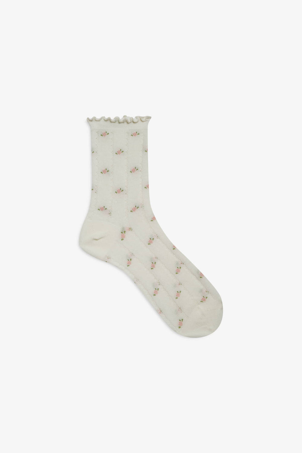 Women Pointelle Floral Crew Socks - Cream