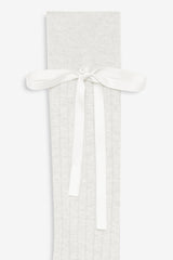 Women Knee-High Bow Socks - Cream