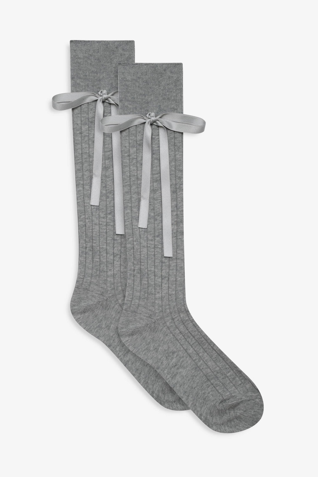 Women Knee-High Bow Socks - Grey