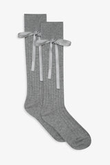Women Knee-High Bow Socks - Grey