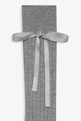 Women Knee-High Bow Socks - Grey