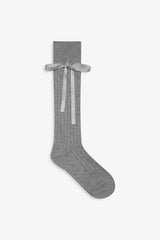 Women Knee-High Bow Socks - Grey