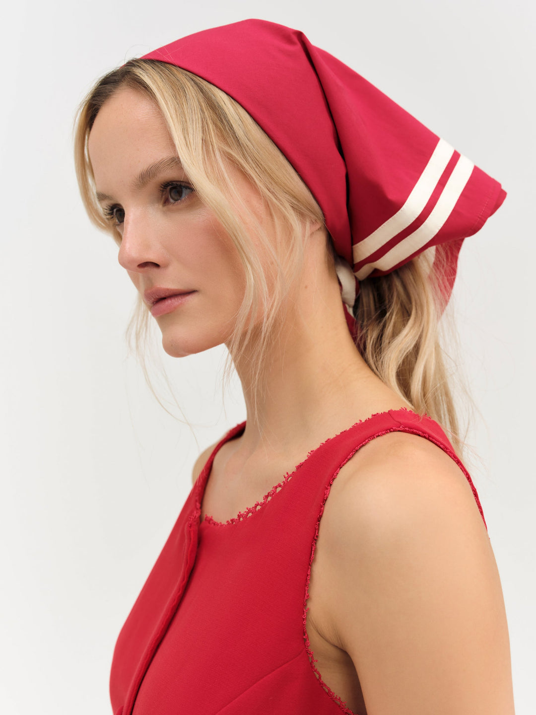 Women Helena Poplin Striped Headscarf - Red