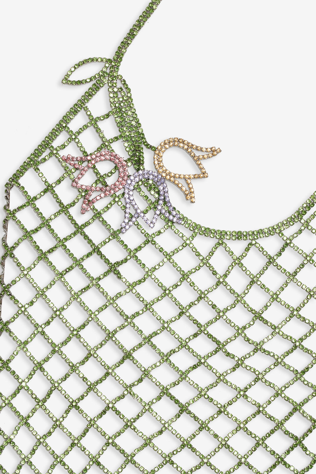 Women Tulip Grid Rhinestone Dress - Green