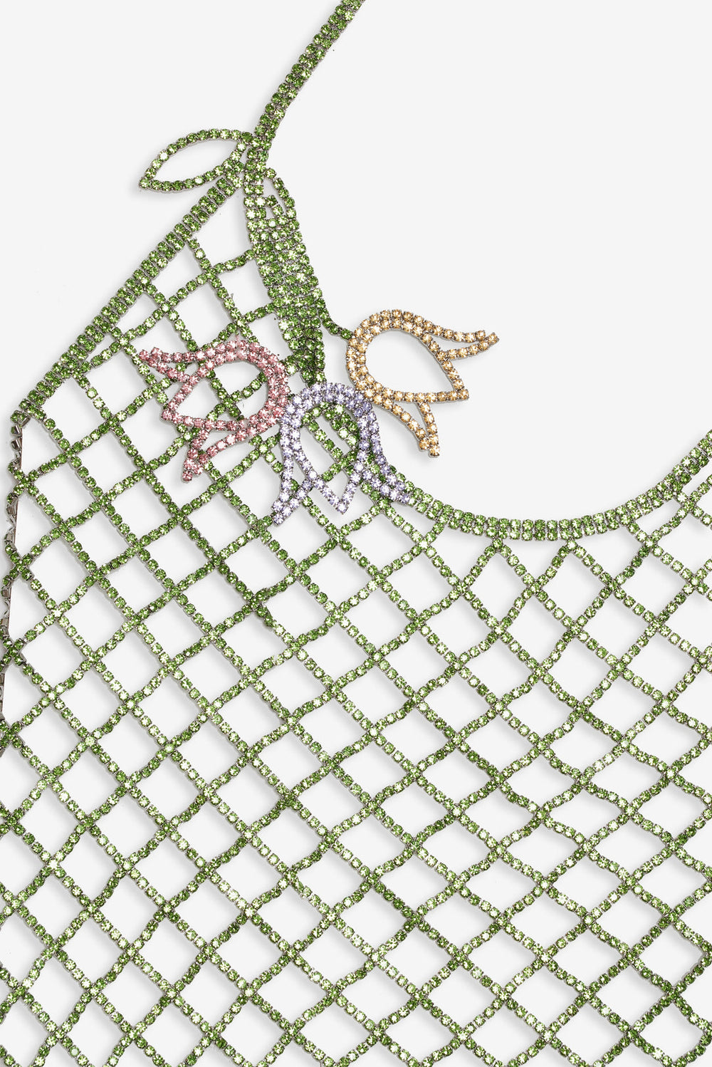 Women Tulip Grid Rhinestone Dress - Green