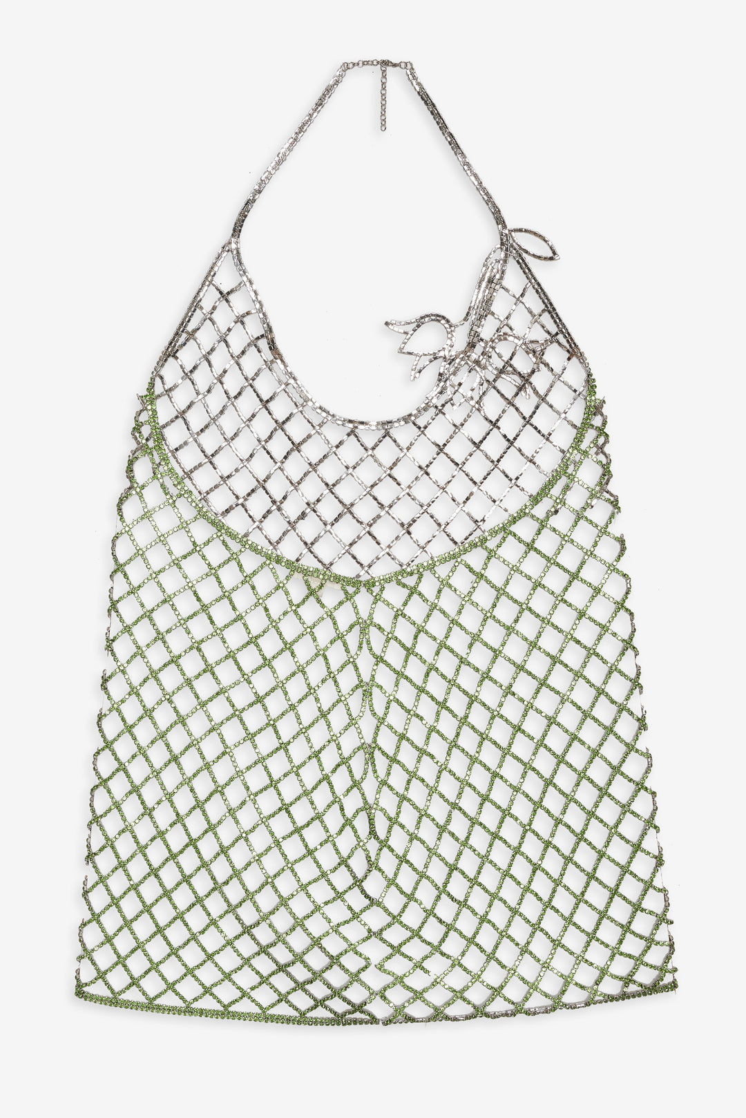 Women Tulip Grid Rhinestone Dress - Green