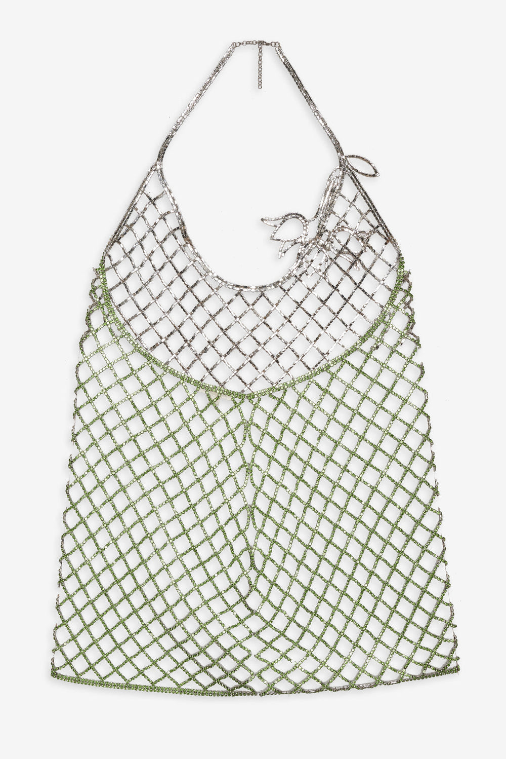 Women Tulip Grid Rhinestone Dress - Green