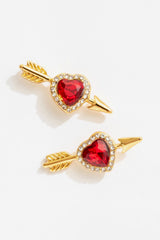 Women Cupid Heart Stud Earrings - Red