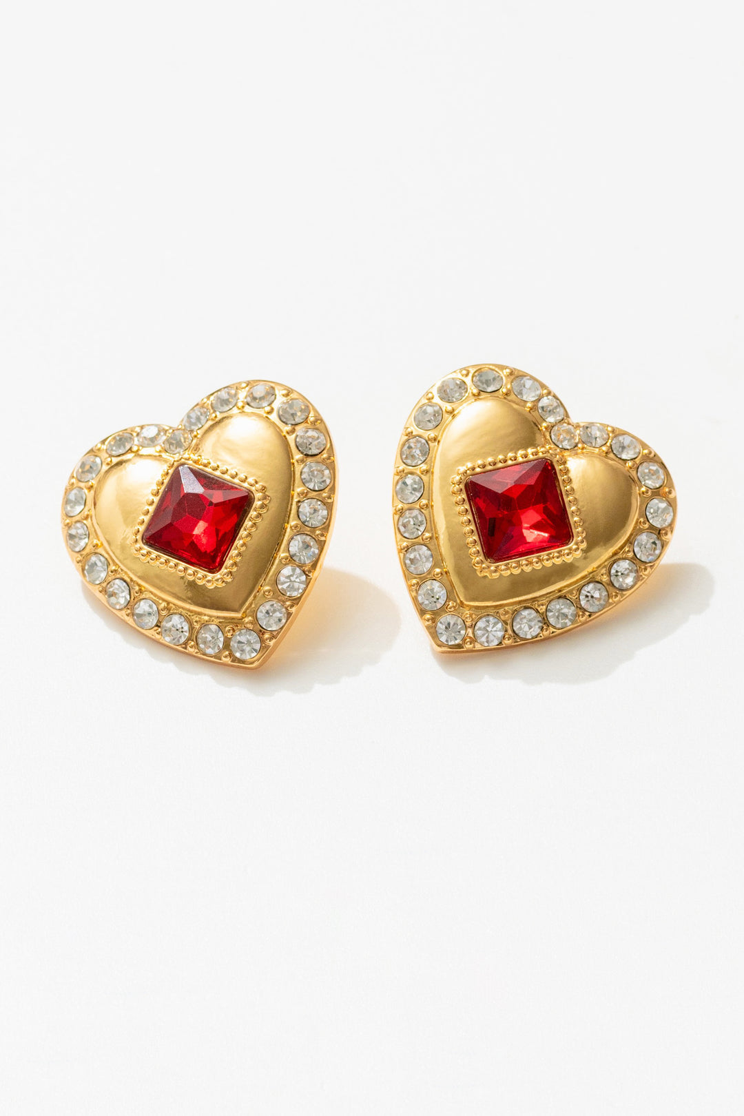 Women Ruby Red Heart Earrings - Red