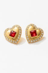 Women Ruby Red Heart Earrings - Red