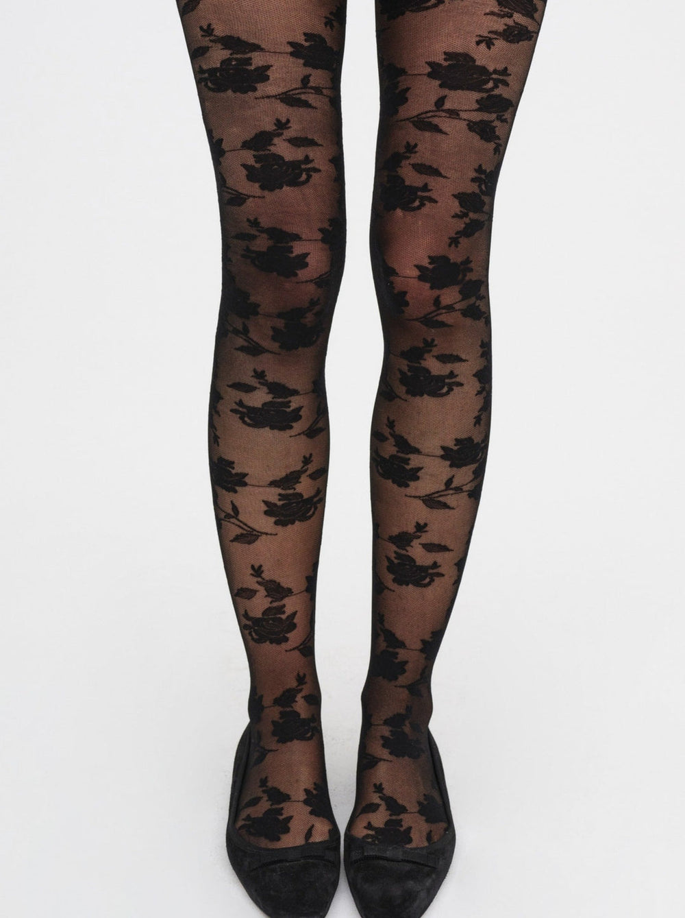 Women Floral Knit Tights - Black