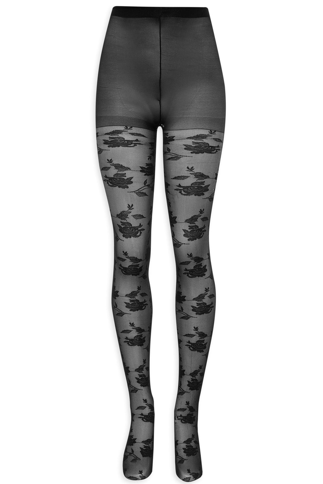 Women Floral Knit Tights - Black