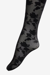 Women Floral Knit Tights - Black
