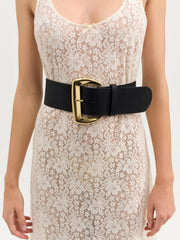 Women Wide Buckle Hip Belt - Black
