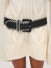 Women Wide Stitch Belt - Black
