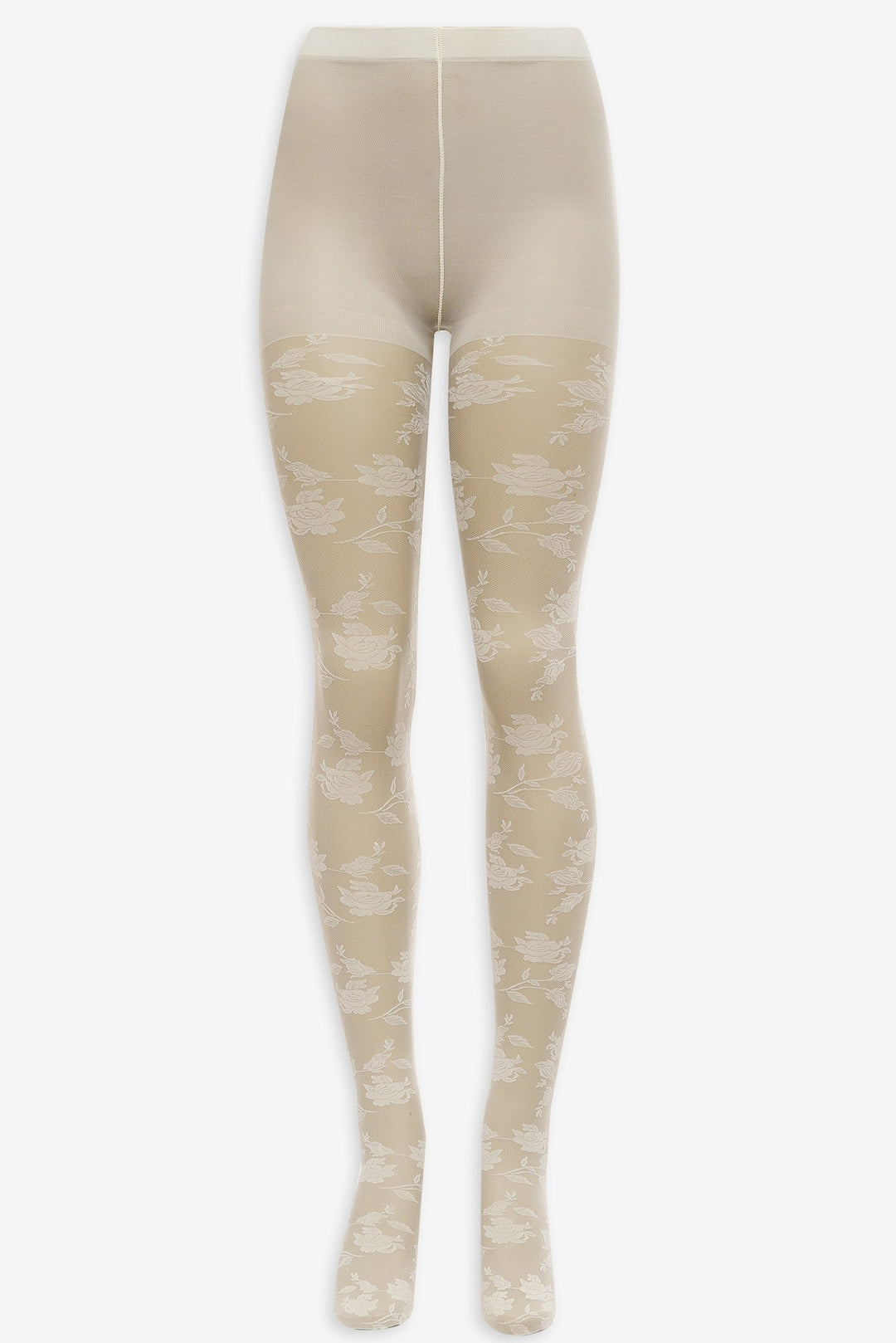 Women Floral Knit Tights - White