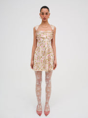 Women Floral Knit Tights - White