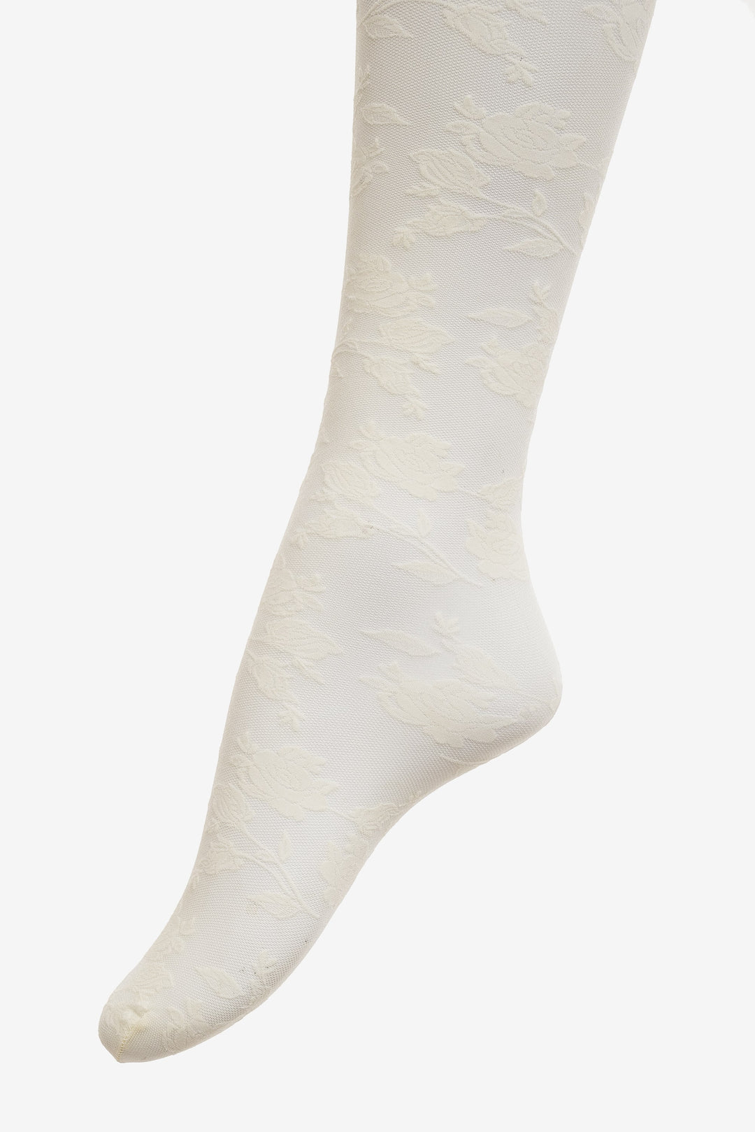 Women Floral Knit Tights - White