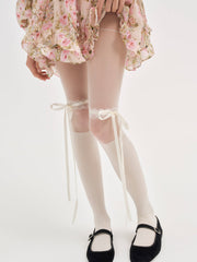 Women Tie Ribbon Tights - White
