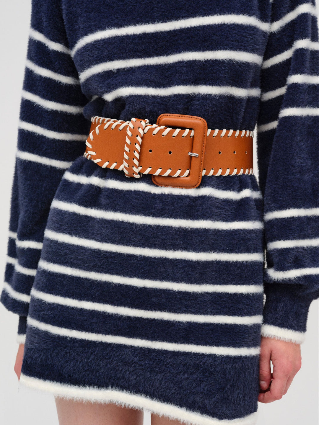 Women Wide Stitch Belt - Brown