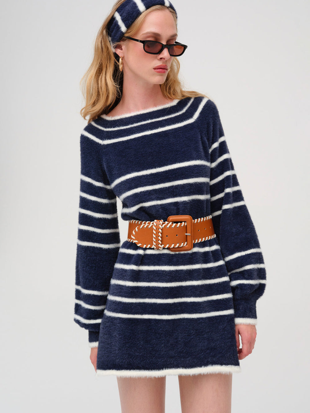 Women Wide Stitch Belt - Brown