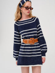 Women Wide Stitch Belt - Brown