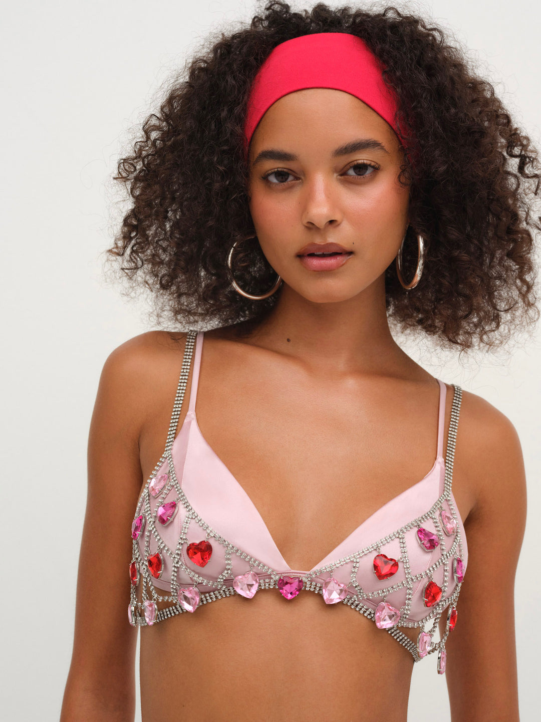 Women Rhinestone Heart Bralette - Red