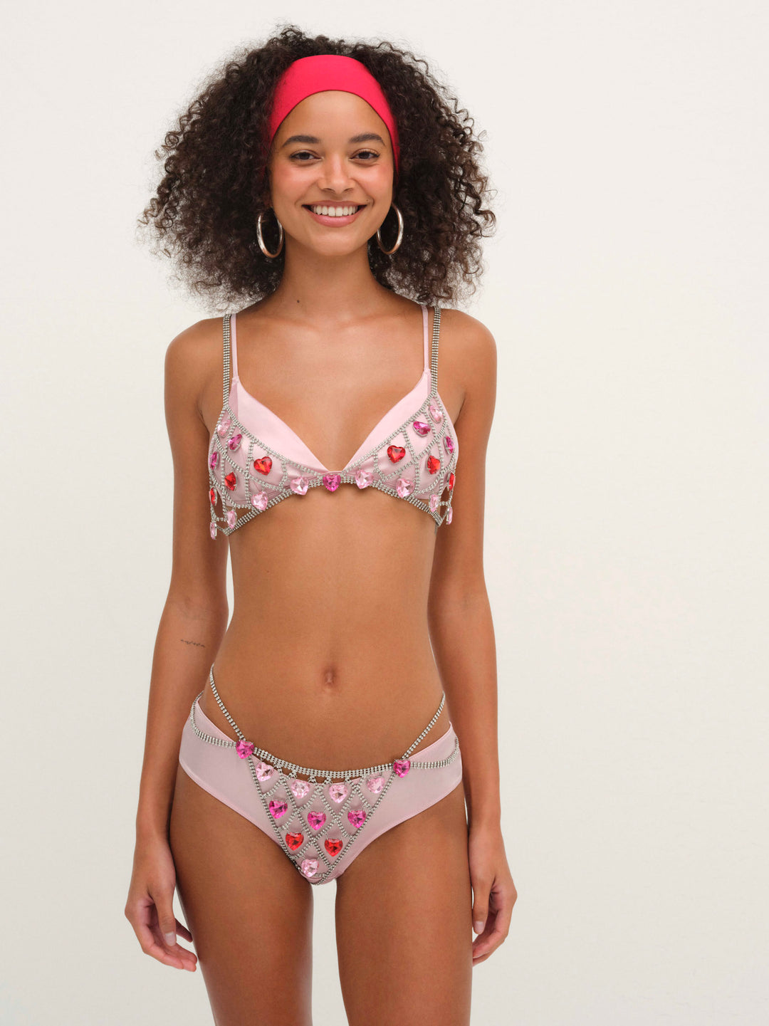 Women Rhinestone Heart Bralette - Red