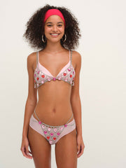 Women Rhinestone Heart Bralette - Red