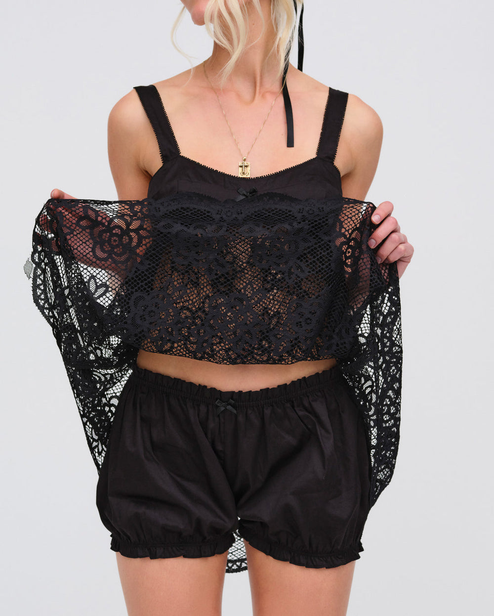 Women Sonnet Lace Babydoll Set - Black