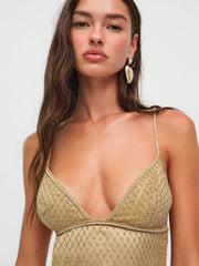 Women Glitter Grid Midi Dress - Gold