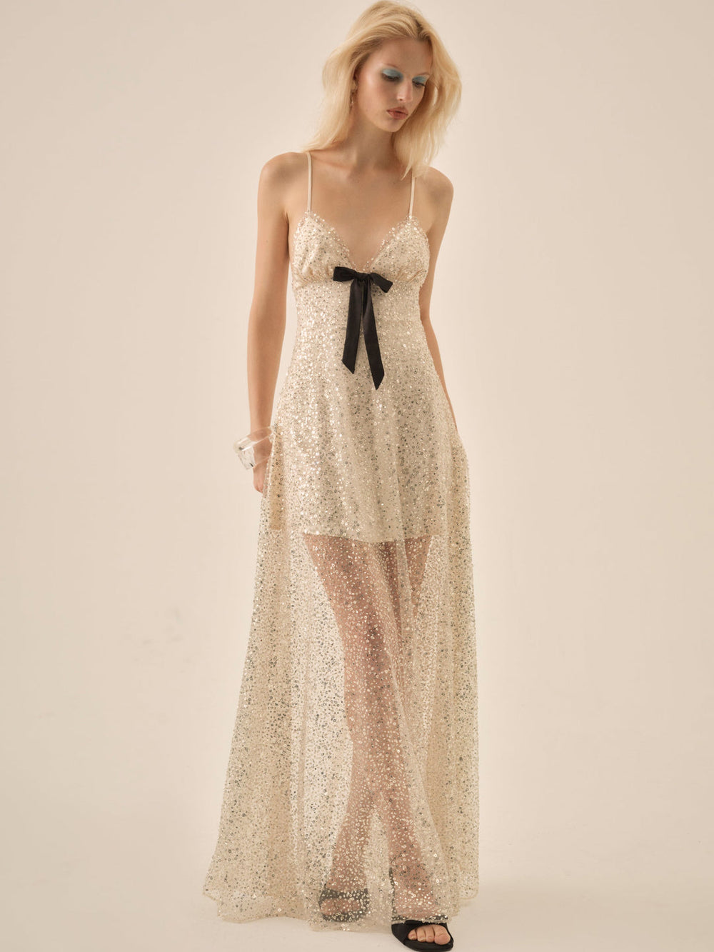 Women Clara Crystals Maxi Dress - Silver