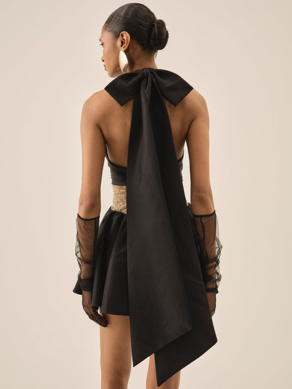 Women Shimmering Petals Mini Dress - Black