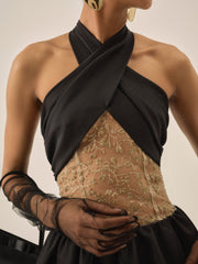 Women Shimmering Petals Mini Dress - Black