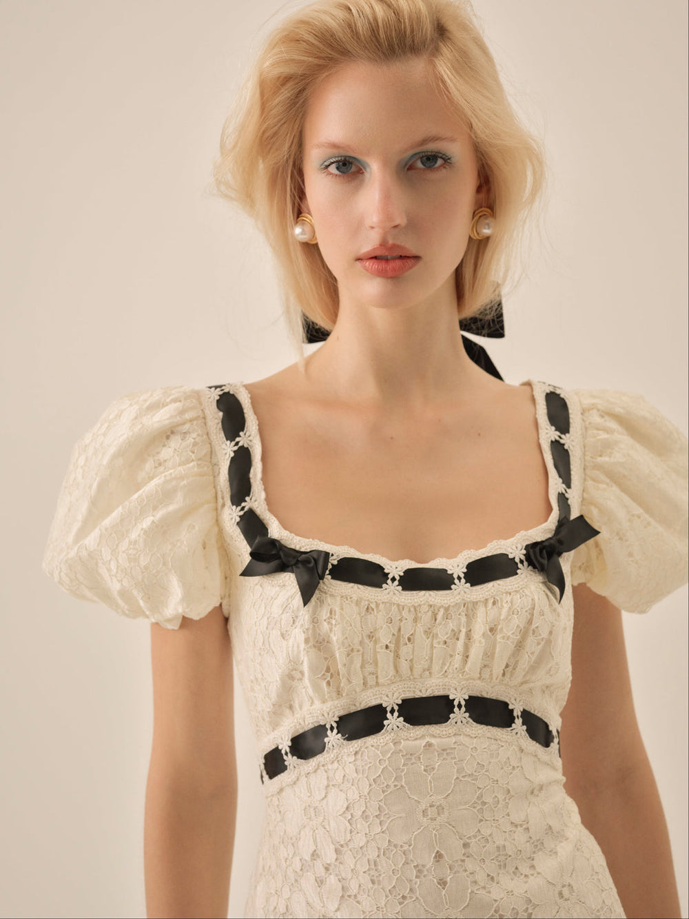Women Creampuff Lace Maxi Dress - Cream