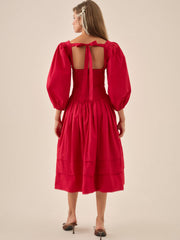 Women Betsy Bow Midi Dress - Red