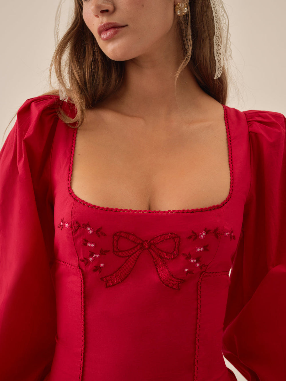 Women Betsy Bow Midi Dress - Red