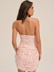 Women Raspberry Rose Strapless Mini Dress - Pink