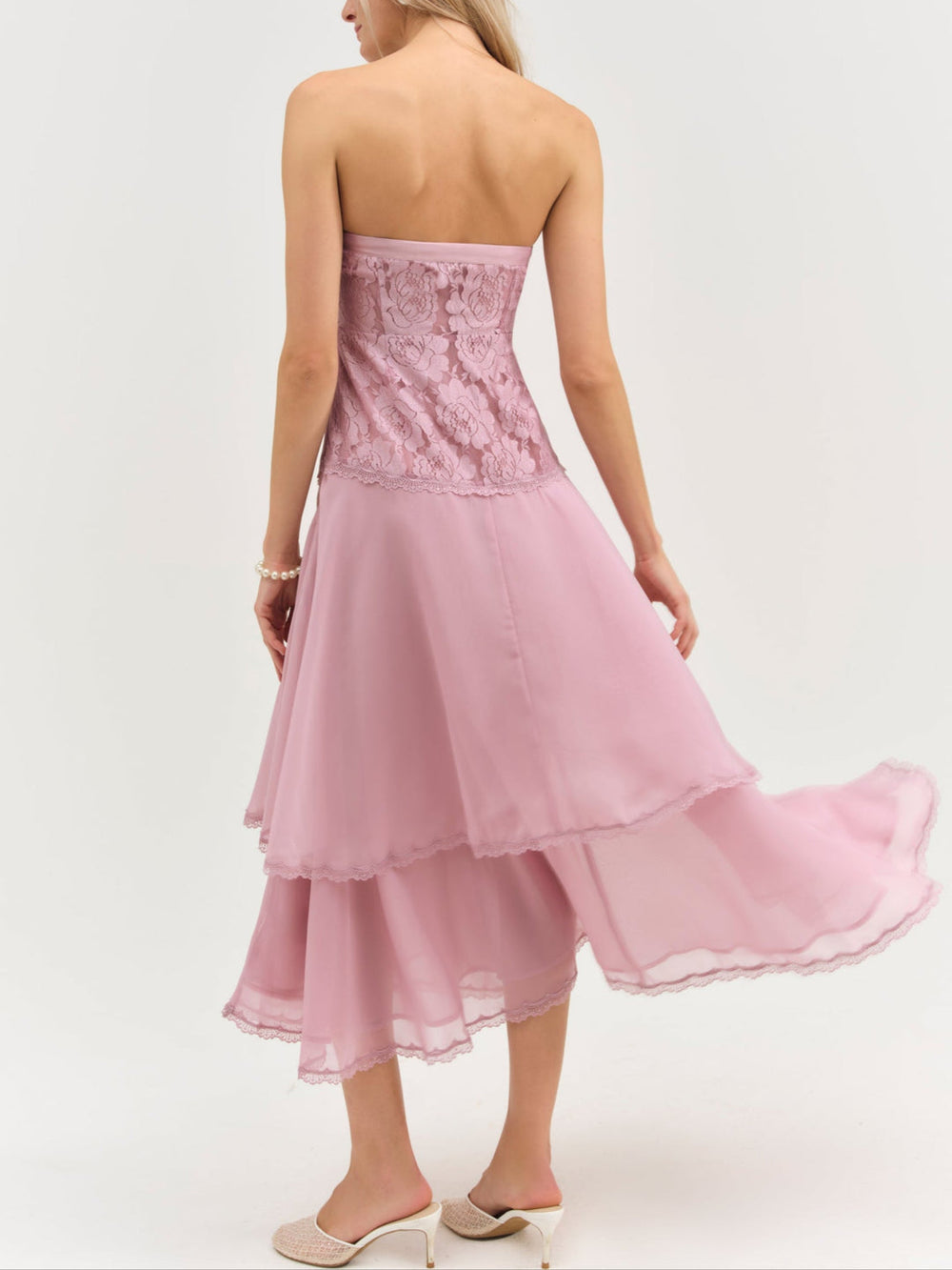 Women Claudia Rose Lace Strapless Midi Dress - Mulberry