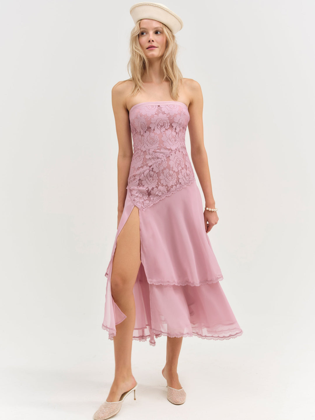 Women Claudia Rose Lace Strapless Midi Dress - Mulberry