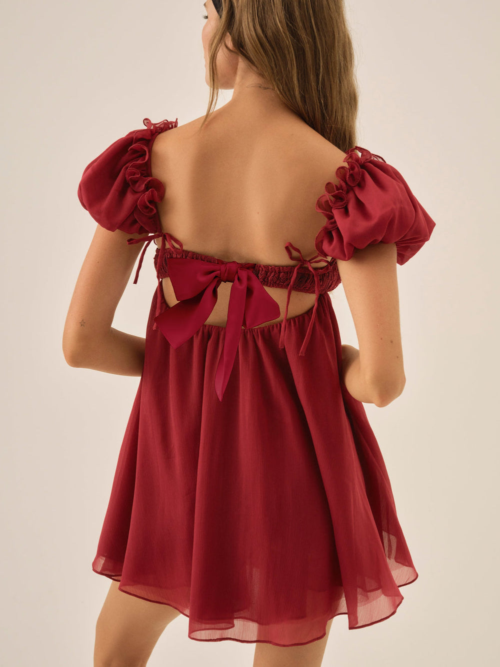 Women Claudine Chiffon Mini Dress - Oxblood