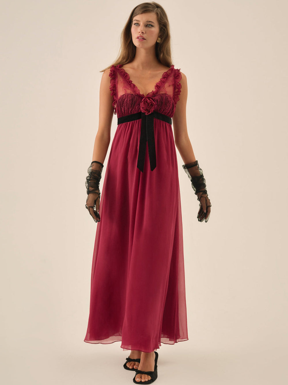 Women Claudine Chiffon Maxi Dress - Oxblood