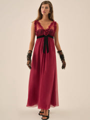Women Claudine Chiffon Maxi Dress - Oxblood