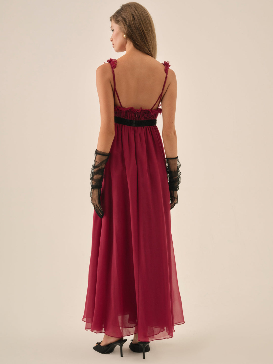 Women Claudine Chiffon Maxi Dress - Oxblood