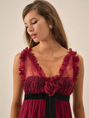 Women Claudine Chiffon Maxi Dress - Oxblood